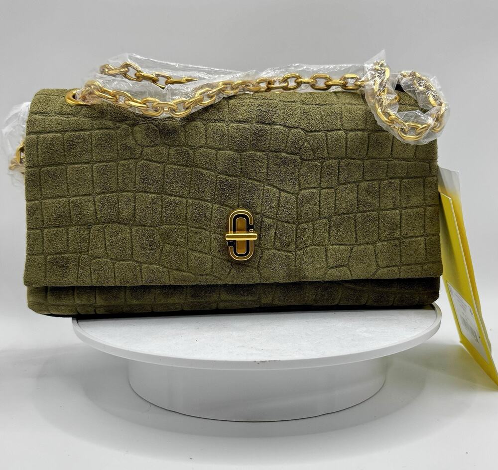Marc Jacobs The Croc Dual Chain Mini Bag Olive Suede – New with Defects
